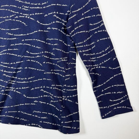 Nice Things Paloma S Anthropologie Top Womens Small Navy White French Script - Picture 3 of 14